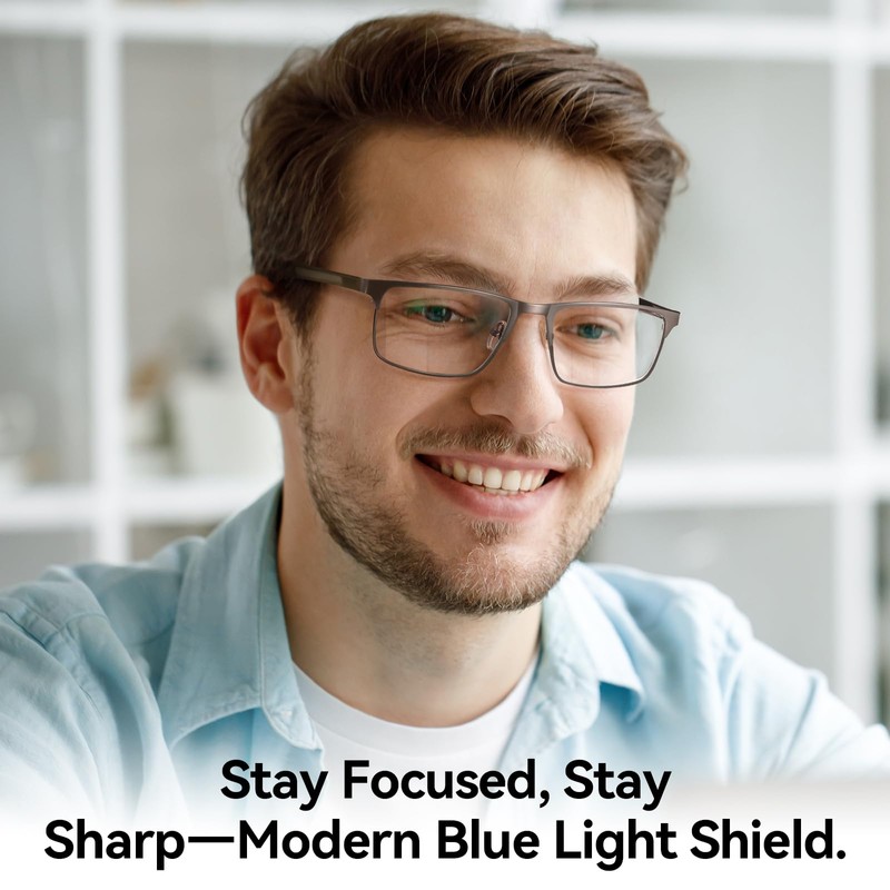 Dollger Blue light Glasses for Men Rectangle Metal Frame Computer