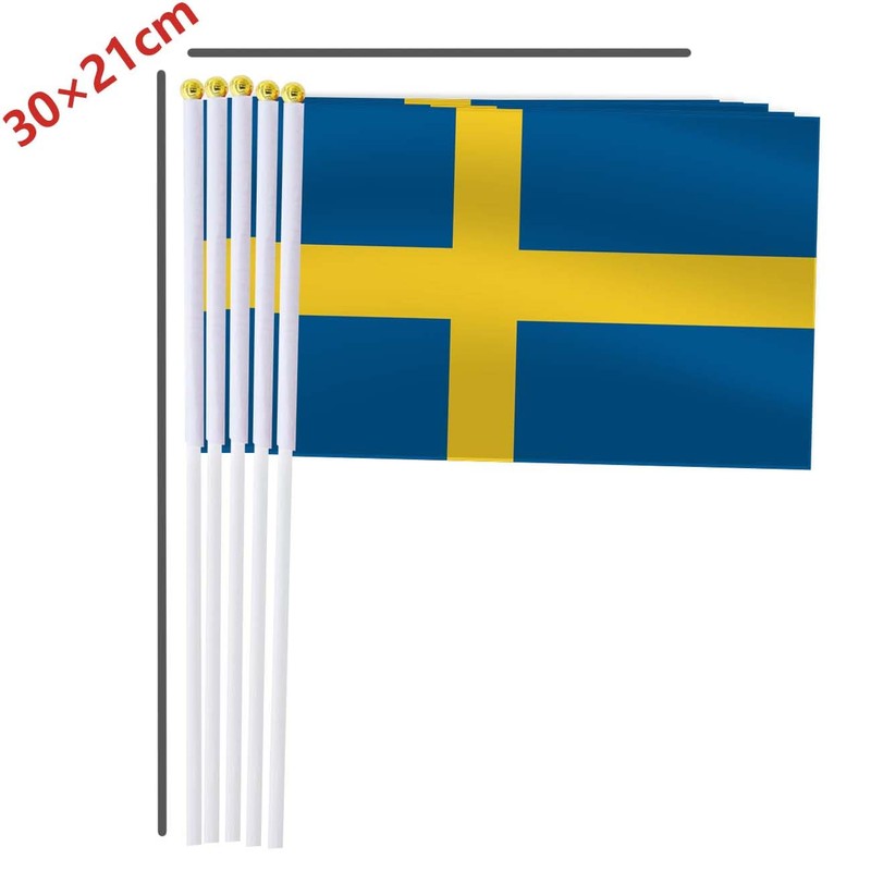 Sweden Handheld Small Flag Set,10 PCS 5×8 Inch Mini Swedes