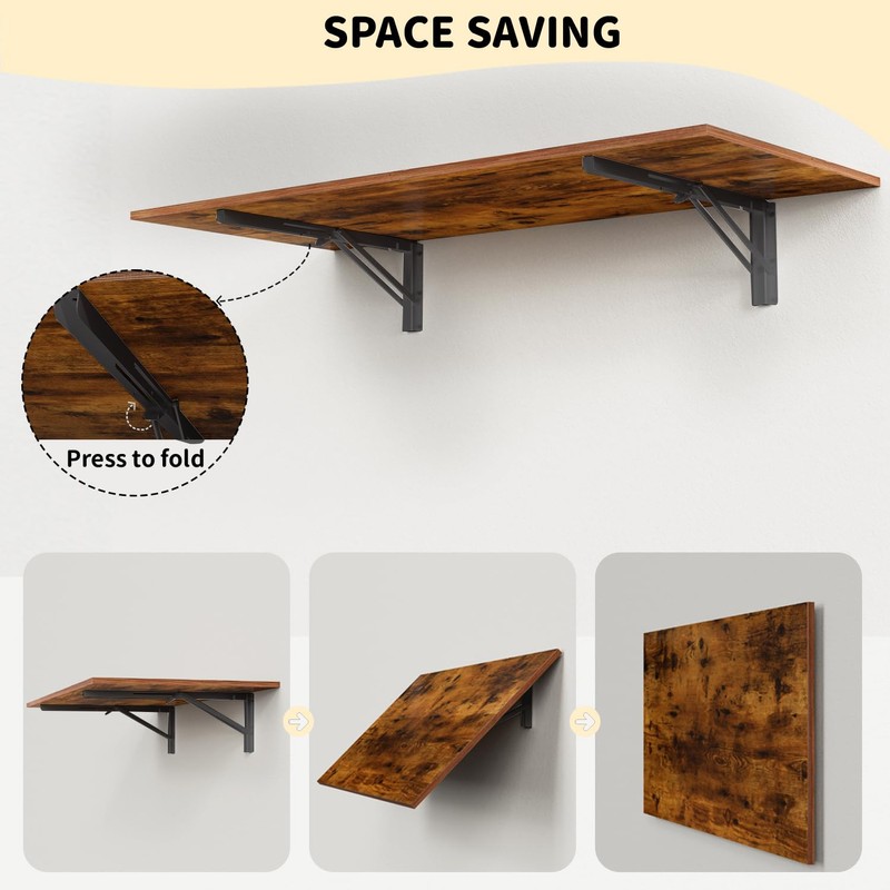 GOYLSER Wall Mounted Folding Table for Office, Rustic Brown Fold