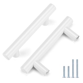 Probrico 10 Pack| 2-1/2 Inch Hole Centers White Cabinet Pulls Modern Stainless Steel Euro Round T Bar Pulls Drawer Dresser Handles Furniture Cabinet Pulls-4" Overall Lenght