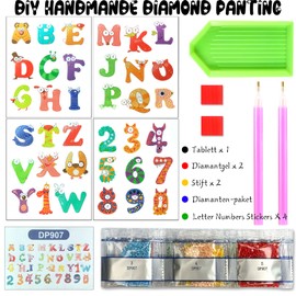 OMDBAGD 36pcs 5D Letter Numbers Diamond Painting Stickers Kits Diamond Art Alphabet Sticker Craft with Gem Tool for Children's DIY Handicraft, Fun Game Kids for Diamonds by Numbers Art Craft