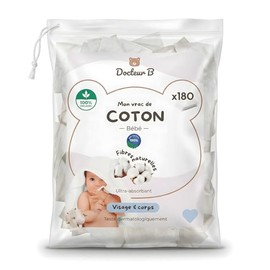 100% Organic Baby Cotton x 180 cm | Size 8 x 10 cm | Ultra-Absorbent & Natural Fibres | Soft Cotton for Face & Body | Ideal Baby Toilet & Daily Care | Economical Bulk Size