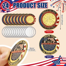 Siifert 24 Pcs Veteran Commemorative Coins Thank You for Your Service Military Coins Round Metal Christian Coin for Collectors Military Church Party Collectible Challenge Souvenir