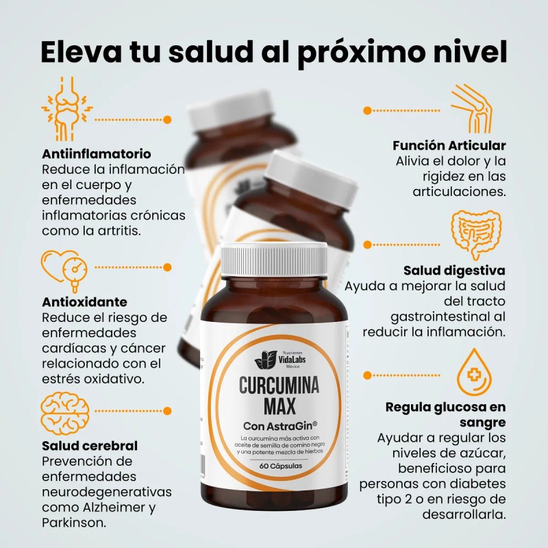 Curcumina Max Nutrientes Vidalabs México 60 Cápsulas Sin Sabor