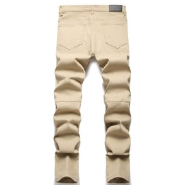 RXXKKK Men's Classic Zipper Biker Regular Fit Flex Jean (28, 6610 Khaki)