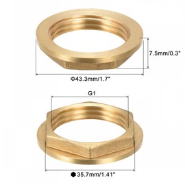 TOP-VIGOR G1 Brass Lock Nut with Flange, 2Pcs Hex Threaded Female Locknuts for Plumbing Pipe Fittings, Flange Hex Lock Nuts for Water Heaters and Washing Machines