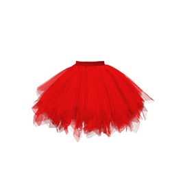 GOOBGS Women's 50s Ballet Skirt, Multi-Layer, Vintage Ballet Bubble Firt, Tulle, Petticoat, Puffy Tutu, red