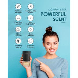 Airversa Essential Oil Diffuser Waterless Aromatherapy Diffusers for Home Large Room, Bedroom, Car, Office, Desk, Battery Operated, Small Diffuser for Pure Scent, 100ml Capacity, AN9 (Space Grey)