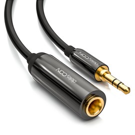 deleyCON 1 x 0.2 m Stereo Audio Jack Adapter Cable - 3.5 mm Jack Male to 6.3 mm Jack Socket - Gold-Plated Jack Plug and Socket - Black