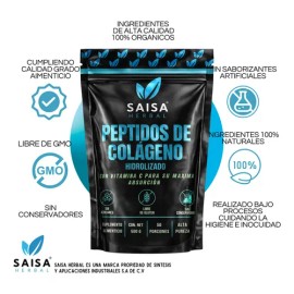 Colágeno Hidrolizado 100% Puro En Polvo 500 g | Sin Saborizantes Ni Colorantes | Suplemento Alimenticio | Saisa Herbal | Piel, Articulaciones, Cabello