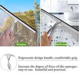 K Kwokker 12 Inch Squeegee for Shower, Shower Squeegee with Suction Cup Hooks, for Glass Door Marble Mirror Bathroom, Chrome Plated Stainless Steel Deluxe Car Window Home Kitchen Tile Scraper