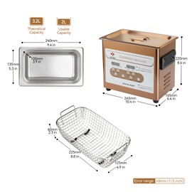 JIEJING 3.2L Jewelry Cleaner Ultrasonic Machine 120W 40kHz Sonic Cleaner Machine for Glasses Small Parts etc, 110V, Rose Gold