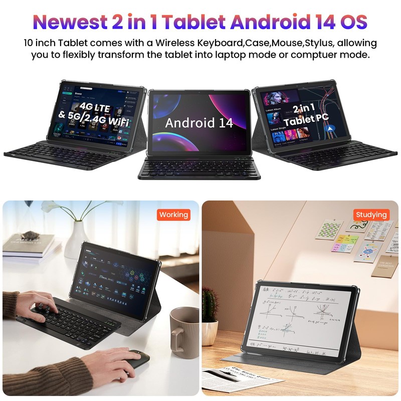 Tablet, 2025 Android Tablet with Keyboard 14GB+128GB+1TB Expand, 4G Cellular