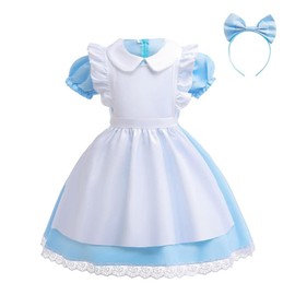 Dressy Daisy Fancy Wonderland Party Costume Dress Up Set with Apron Pinafore & Headband for Little Girls Size 5-6