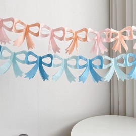 Yiemoge 2 Pack 7.9ft/2.4M Pink and Blue Bow Banner, Cute Paper Bowknot Decoration for Party Baby Shower Wedding Gift Making Handicrafts Home Decor, Decorative Background for Photography and Flat Lay
