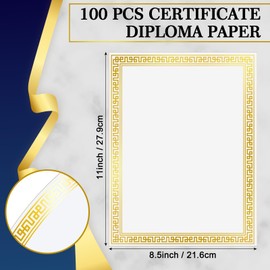 Affrolling 100 Pcs Certificate Diploma Paper 8.5 x 11 Inch Blank Cardstock for Graduation Certificate Paper for Printing Award Certificates Professional Certificate Paper (Hot Stamping Gold White)