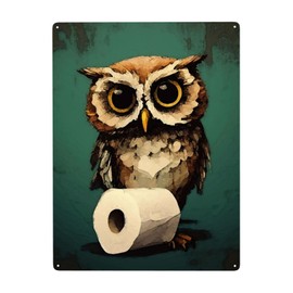 Phonily Funny Owl Bathroom Art Metal Signs Retro Owl Metal Wall Decor Rustic Owl Artwork Pictures Wall Bathroom Decor for Home 12Wx16L Inches