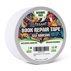 TSSART Book Repair Tape - Self Adhesive Matte Book Binding Tape for Reinforcing Protecting, and Covering Mending Books Old Books - 2 Inch Wide x 50 FT Long, White