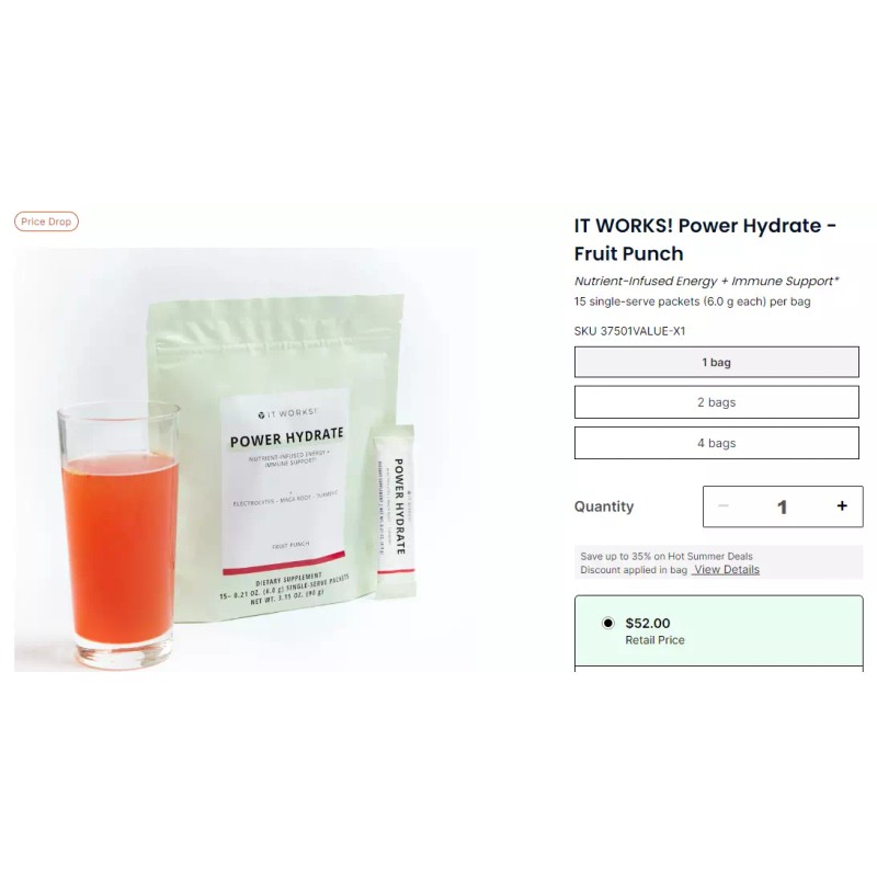 It Works! Power Hydrate Fruit Punch 15 Single Servings Factory