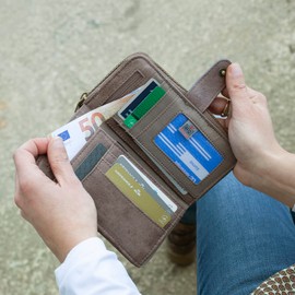 Lois - Wallet for Women Embroidered with Card Holder with Mandala Motifs. Canvas and PU Leather for Daily Use with Zipper RFID Protection. 304416, Brown (304416)