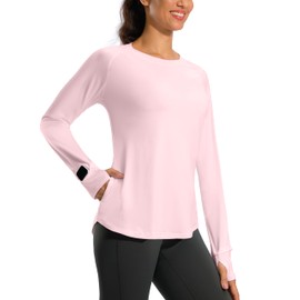 G Gradual Long Sleeve Workout Tops for Women Quick Dry Lightweight Running Athletic Shirts with Zip Pocket Moisture Wicking(Heather Light Red,L)