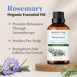Majestic Pure USDA Organic Rosemary Essential Oil, Premium Grade, 100% Organic & Premium Rosemary Oil for Hair Growth, Skin, Face, Aromatherapy & Diffuser - 1 fl oz