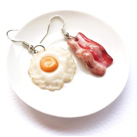 Fried Egg and Bacon/Breakfast Food Polymer Clay Dangle Earrings