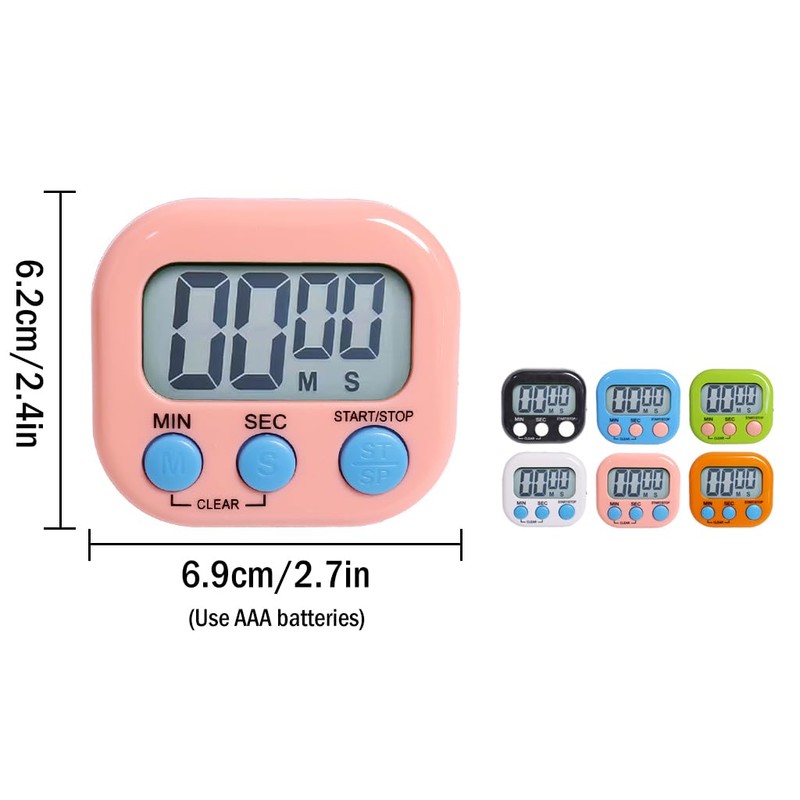 Anlising Pack of 6 Digital Egg Timers, 6 Colours Digital