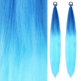 Dalababa 2 PCS Ponytail Extension with Elastic Tie, Synthetic Braided Extensions Gradient Colour Hair Accessories for Women Girls Kids Cosplay Performance Party Festival