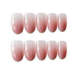 24pcs/set Press On Nails for Women and Girls False Nails French Tips Glitter Fake Nails Full Cover Gradient Color Acrylic Bride Nail Tips with Design