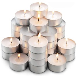GEEZY Unscented Tea Light Candles, White, Pack of 50 - Recyclable Tin Holder, Soot Free Cotton Wicks, Smokeless Burn, Standard Size - Suitable for Event Decor, Weddings, Wax Melt Burners, Food Warmers