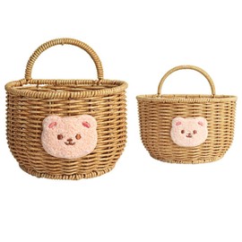 2 Pack Storage Basket,Bear Pattern Basket,Imitation Rattan Storage Container,Hanging Basket,Onion Basket,Hamper with Hanging Handle,for Snack,Kitchen Supplies