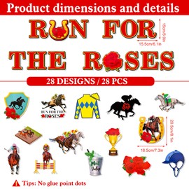 HOWAF Kentucky Party Horse Derby Bulletin Board Decorations 28 pcs Run for The Roses Cutouts Party Supplies, Horse Racing Cut Outs Bulletin Decor for Derby Day Home Classroom