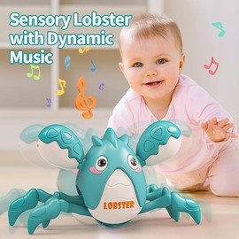 Gzsbaby Musical Baby Toy -Crawling Lobster Toy Sensory Tummy Time Toys for 6-12 Months Boy Girl, Light-up Walking Dancing Moving Toys Learning Development Infant Toddler Birthday Gifts (Green)