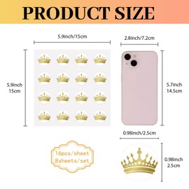 CREATCABIN 128Pcs Crown Stickers Crown Decal Self-Adhesive Waterproof Planner Sticker Round Bulk Gold Stickers for Crafts Water Bottles Laptop Luggage Cup Computer Mobile Phone Skateboard 2.5x2.5cm