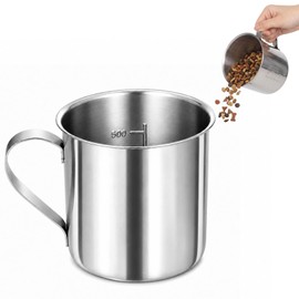 2 Cup Dog Food Scoop, 304 Stainless Steel Pet Food Measuring Cup with Handle Heavy Duty Metal Pet Scoop Rustproof Measuring Scoops for Dogs, Cats, Birds, Rabbits for Dry Foods and Treats