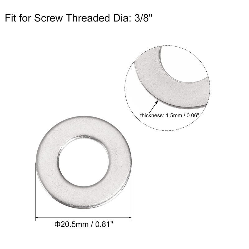 sourcing map 3/8" 316 Stainless Steel Flat Washer for Screw