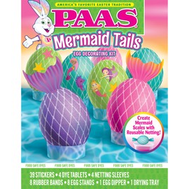 PAAS Mermaid Tails Egg Decorating Kit – Create Mermaid Scales with Reusable Netting Sleeves, Stickers, and Fun Dye Tablets