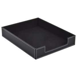Leather 1-Layer Letter Tray Stackable File Document Tray,A4 Paper Case Rack Desk Office Supplies Organizer Holders,Desktop Organization, Pen Mail Magazine Storage Box(Black)