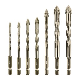 Four-Flute Sawtooth Eccentric Drill, 7PCS Eccentric Drill Bit 1/4” Hexagonal Shank 3/4/5/6/8/10/12MM Four-Edged Serrated Eccentric Drill for Wood Metal (Yellow)