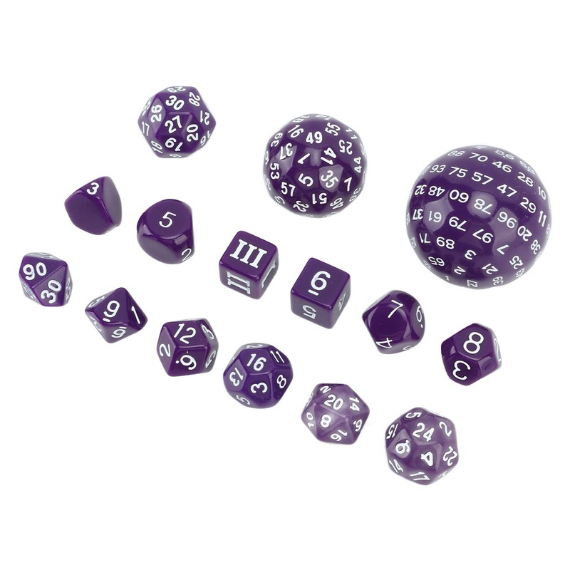 15pcs Polyhedral Dice Set 3 to 100 Sides Complete Polyhedral