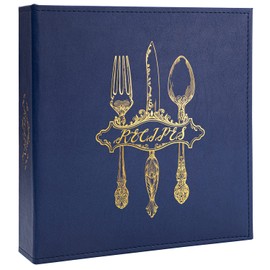 COFICE Recipe Binder – 8.5x11 3 Ring Blank Family Recipe Book Binder Kit to Write in Your Own Recipes with PU Faux Leather Cover and Plastic Sleeves (Navy Blue)