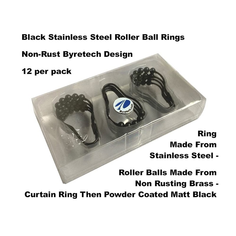 Byretech Black Stainless Steel Roller Ball Shower Curtain Rings -
