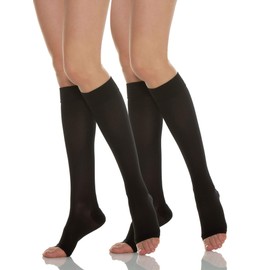 RelaxSan Basic 850A (2 Pares - Negro, tg.2) Medias a la rodilla 140 Den punta abierta compresión graduada 15-20 mmHg