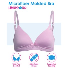 Limited Too Girls' Bras - 3 Pack Lightweight Wireless Microfiber Bras for Girls, Seamless Molded Everyday Bra (30A-34A), Size 32A, Starry Night