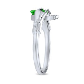 Bling Jewelry Claddagh Celtic Friendship Promise Ring For Women Heart Shape Kelly Green Simulated Emerald Glass .925 Sterling Silver