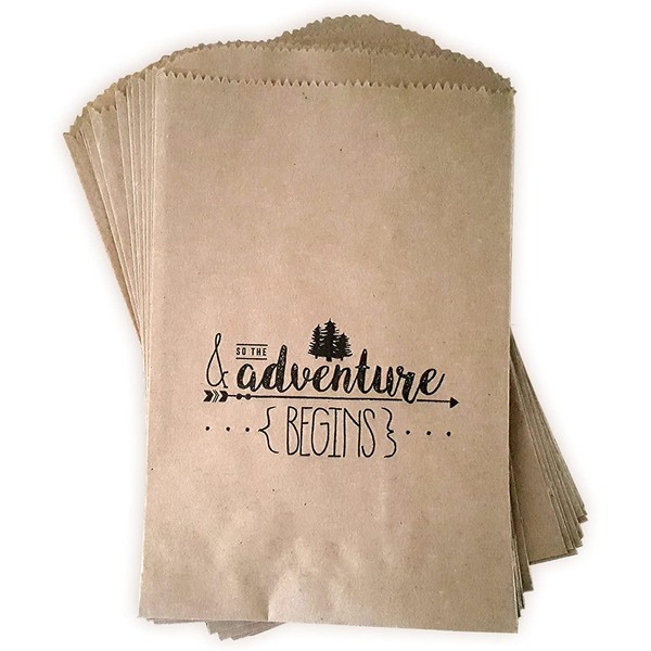Kraft Paper Rustic Treat, Favor or Gift Bags 24 ct & so The Adventure Begins Made Out of 100% Recycled Paper