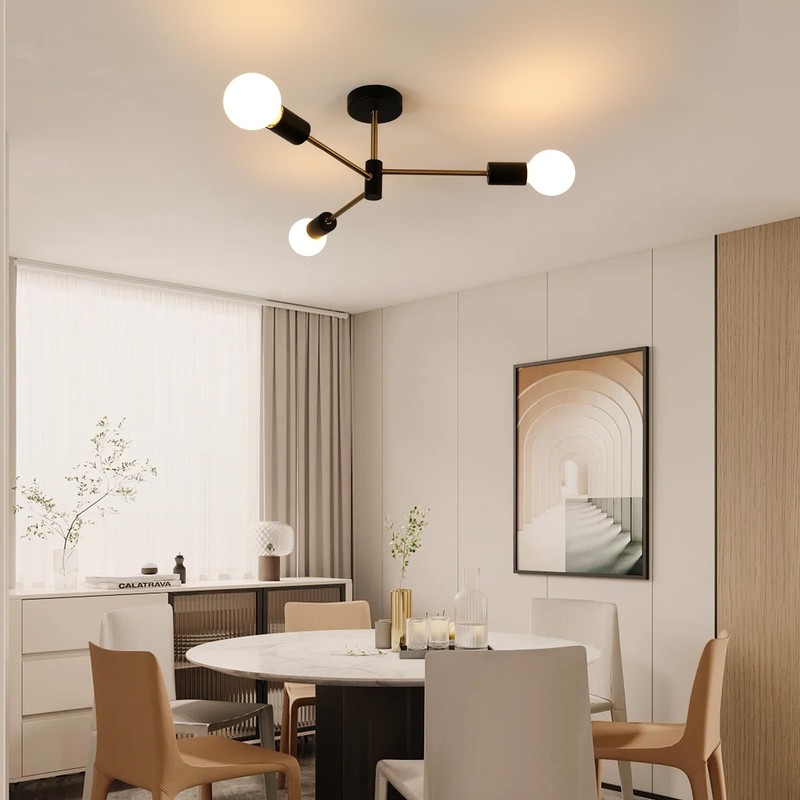 SENQIU Sputnik Ceiling Light, Black Golden Semi Flush Mount Ceiling