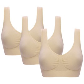 Jamron Womens 3 Pack Seamless Wirefree Comfy Everyday Bralettes Sports Yoga Sleep Bras with Removable Pads Beige + Beige + Beige 4XL