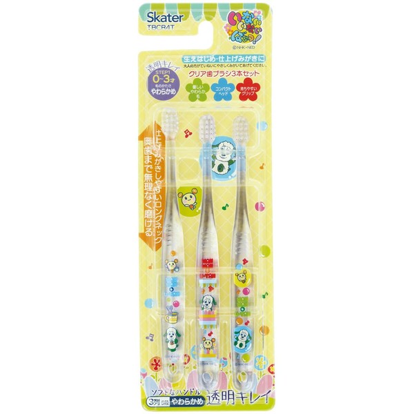 Skater TBCR4T-A Toothbrush, For Infants, 0-3 Years Old, Soft, Clear, Pack of 3